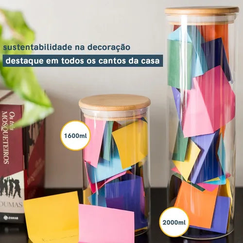 Potes De Vidro Pra Mantimentos Com Tampa Bambu Oikos COZ01557 5 Pçs Cor Marrom-claro