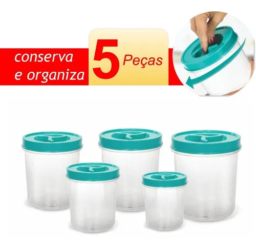 Jogo 5 Potes Redondos Mantimentos Tampa De Rosca - Com Nome