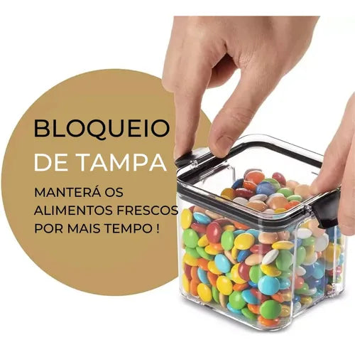 Kit 4 Potes Acrílico Herméticos Com Tampa 800ml Mantimentos