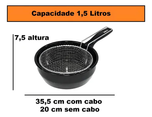 Frigideira Fritatudo Fritadeira Cesto 20cm Esmaltada Roa Cor Preto