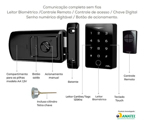 Fechadura Digital Sem Fio Agl X3 Bio Preta Senha