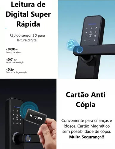 Fechadura Digital Inteligente Cartão Senha Biometria Wifi Cor Preto Rezzet Luatek LFE-03