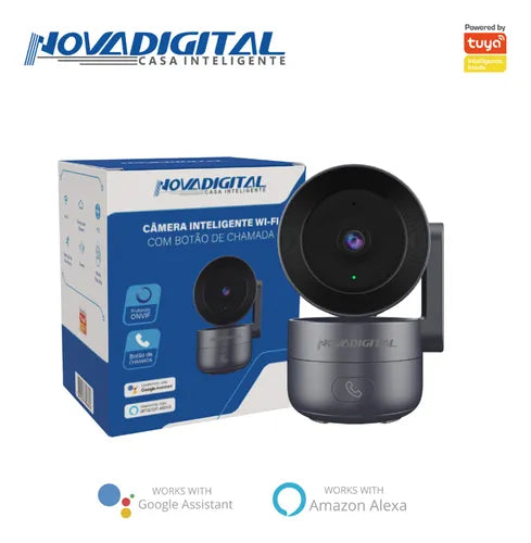 Câmera De Segurança Wifi Inteligente Novadigital Cs-call Botão Chamada Onvif Tuya Smart Life Alexa Google 110V 220V Bivolt Cinza