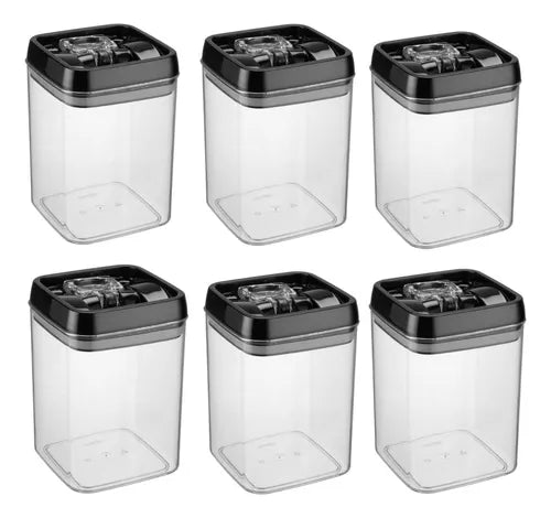 Kit 6 Potes Herméticos Empilháveis 1kg Alimento Tampa Trava
