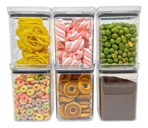 Kit 6 Potes 1l Quadrado Hermético Porta Mantimentos Organiza