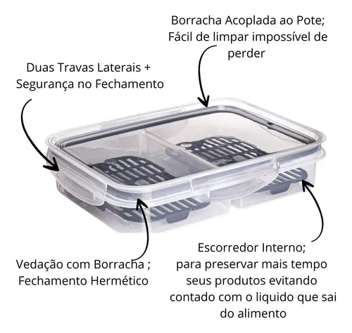 Pote Hermético Ret Com Escorredor 1l Plasutil Porta Frios