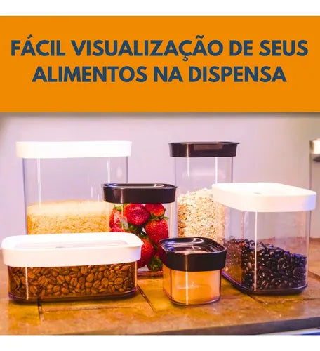Kit 3 Potes Herméticos Grande Arroz Feijão Macarrão Cozinha