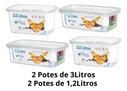 4 Potes Volare Transparente Rischioto 1,2 L E 3,0 L Pote Plástico Com Tampa Marmita Descartável Jogo De Potes