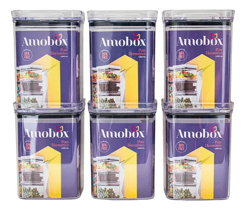 Kit 6 Potes 1l Quadrado Hermético Porta Mantimentos Organiza