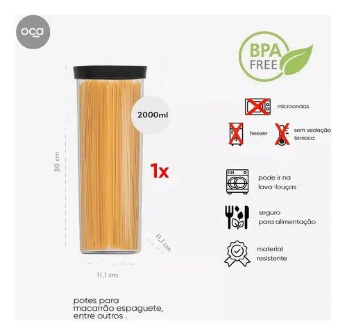 Pote Hermético Macarrão 2000ml Acrílico Helsim- Luxo Cor Verde-claro