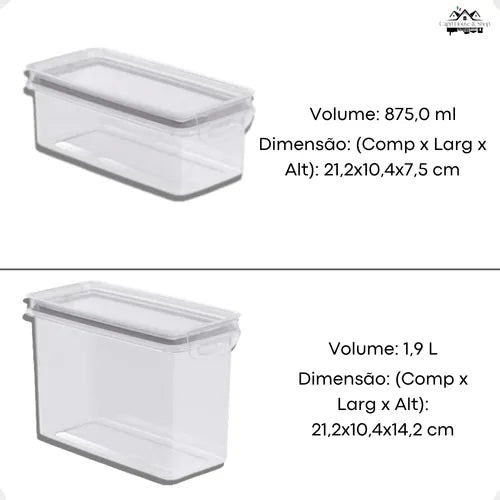 Kit 2 Potes Hermético Plástico Mantimentos 860ml 1,9 Litros