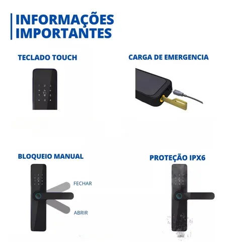 Fechadura Eletronica Digital Porta Biometria Wifi Senha Knup Cor Preto