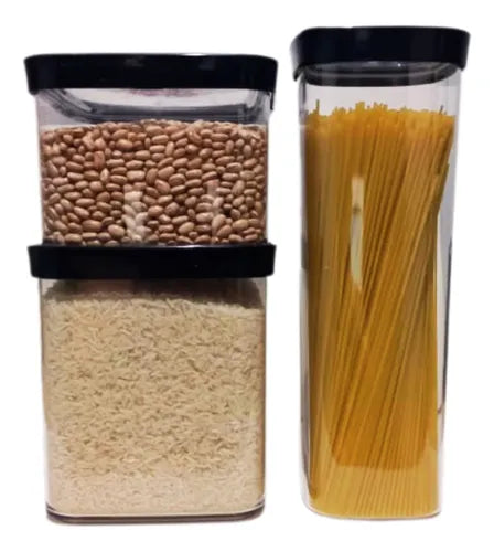 Kit 3 Potes Hermeticos Arroz 4l Feijão 2,5l E Macarrão 2l.
