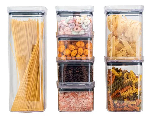 Kit 7 Potes Herméticos Acrílico Quadrado Empilháveis Cor Transparente