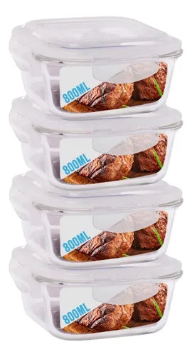 Conjunto 4 Pote Vidro 800ml Hermético Marmita Tampa 4 Travas