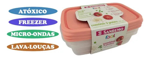Kit Potes Plastico 12 Sanremo 785ml Freezer Microondas Cor Salmão