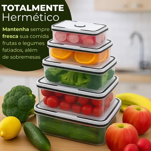 Kit 5 Potes Herméticos Transparentes Frezzer E Micro-ondas