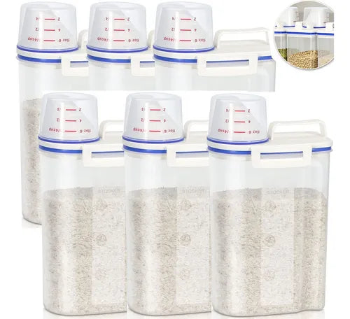 Pote Hermético Armazenamento Copo Dosador Medidor Kit Com 6 Cor Kit 6 Potes Cereais Arroz sabao Multiuso