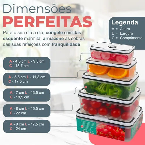 Kit 5 Potes Herméticos Transparentes Frezzer E Micro-ondas