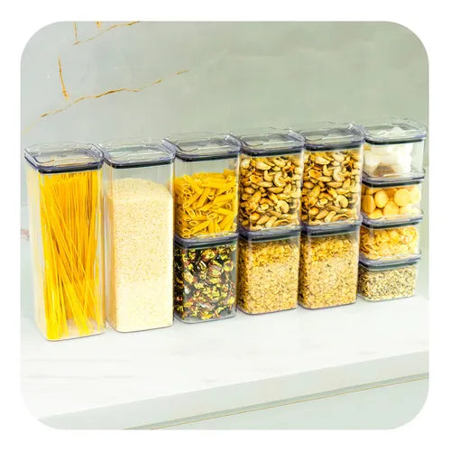 Kit 12 Potes Herméticos Porta Mantimentos Quadrado Cozinha