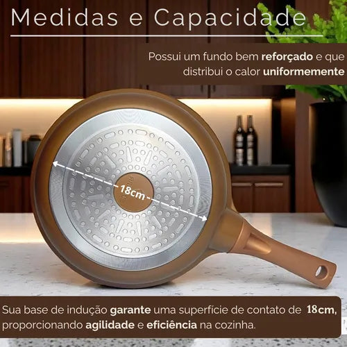Frigideira Antiaderente Cerâmica 24cm Com Tampa Compatível Com Fogão A Gás E Indução Aristus - Dourado-preto