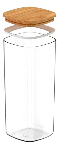 Pote Hermético Brav 1100ml Quadrado C/tampa De Bambu Cor Marrom