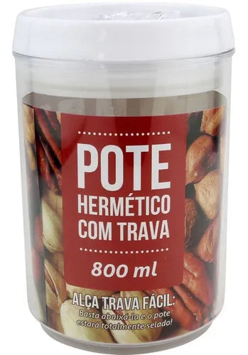 Pote Hermético Redondo Com Tampa Trava Fácil Plástico 800ml