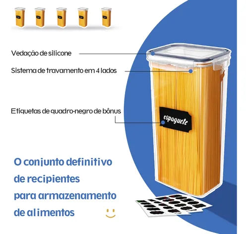 Potes Mantimentos Hermético Quadrado Cozinha 8 Peças