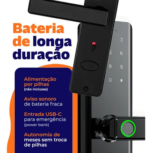 Fechadura Digital Eletrônica Biométrica De Sobrepor Altuspro Senha Cartão E Impressão Digital Smart Inteligente Para Casa Apartamento Cor Preto