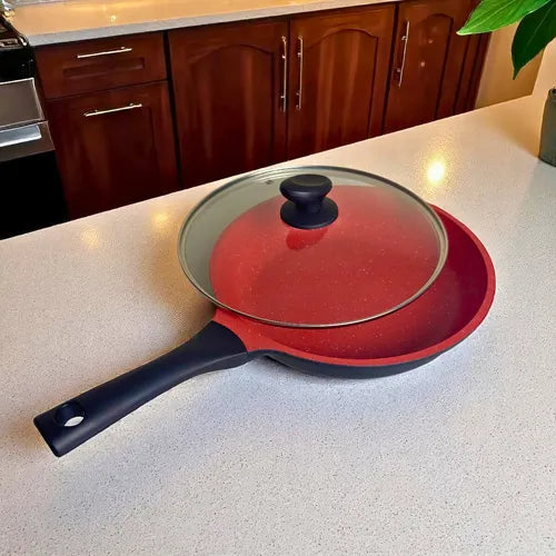 Frigideira Antiaderente Cerâmica 28cm Com Tampa Compatível Com Fogão A Gás E Indução Aristus - Preto-vermelho