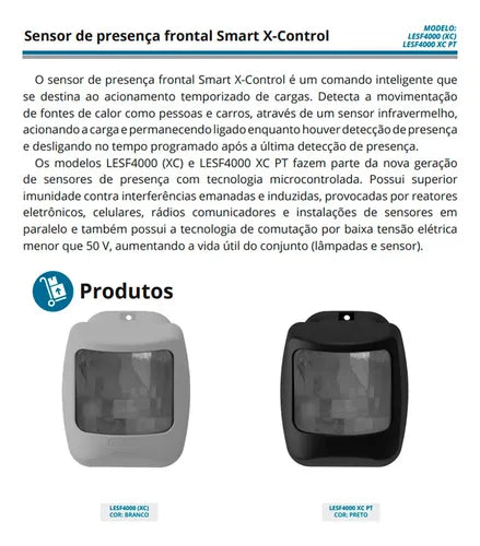 Sensor De Presença Movimento Frontal Temporizador Smart X-Control Exatron LESF4000 XC 110V 220V Bivolt Branco