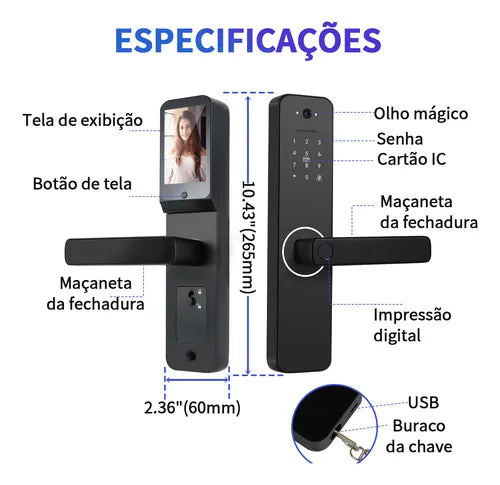 Fechadura Eletrônica Digital Com Biometria Senha Câmera App