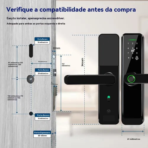 Fechadura Digital Biométrica Luczeng , 5 Em 1 Inteligente Fechadura Eletronica Com Tuya Wi-fi, Touch Screen Fechadura Digital - Abertura Via Biometria, Senha Numérica, Cartão Ic, Chave E App