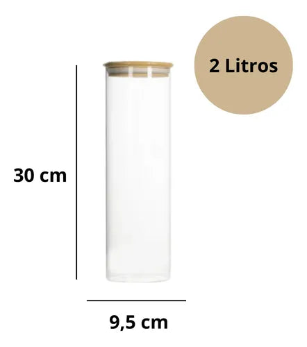 Pote 2l Hermético Porta Espaguete Transparente Tampa Bambu