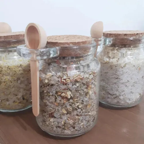 10 Potes De Vidro Com Colher De Madeira E Tampa De Rolha