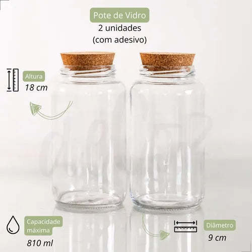 Kit 2 Potes De Vidro 810ml - Tampa De Rolha Cantinho Do Café Cor Cápsula Açúcar