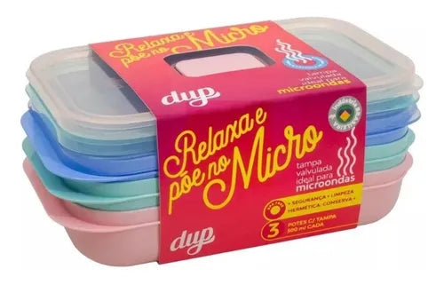3 Potes Herméticos Tampa Transparente Microondas 500ml Dup