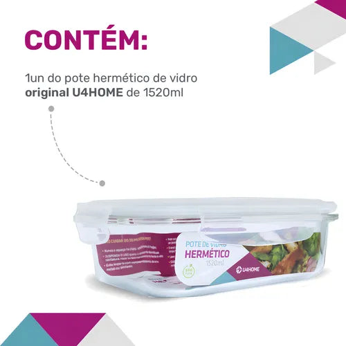Pote De Vidro Hermético Marmita Tampa Silicone 1520ml U4home