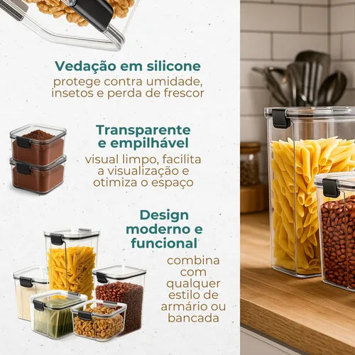 Kit 5 Organizadores Pote Hermético Empilhável Para Alimentos Rgb Megashop