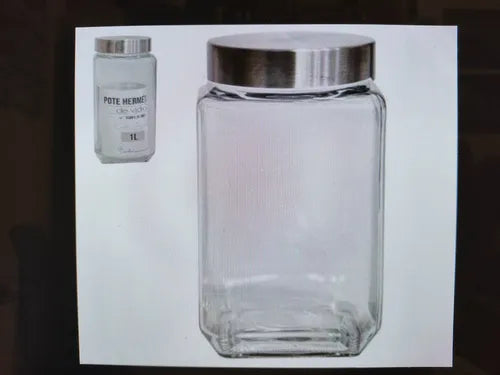 Pote De Vidro Quadrado Tampa Inox Hermética 1000ml