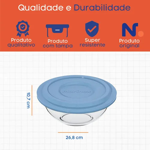 Tigela Pote Vidro Redondo Plus C/ Tp Plastica 3l Marinex
