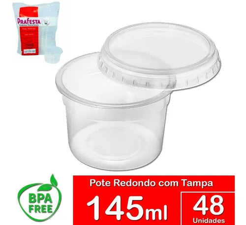 Pote Descartável Redondo 145ml Tampa Microondas Freezer 48un