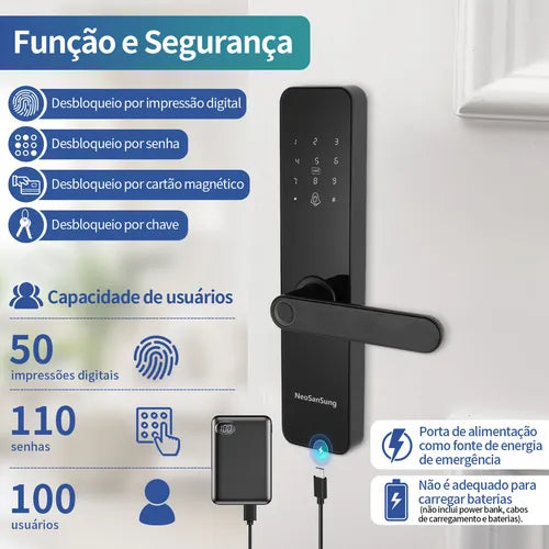 Fechadura Digital Biométrica Eletrônica Touch Biometria Com Bluetooth, Tuya Smart Life App E Segurança Avançada- Idioma Em Português Do Brasil