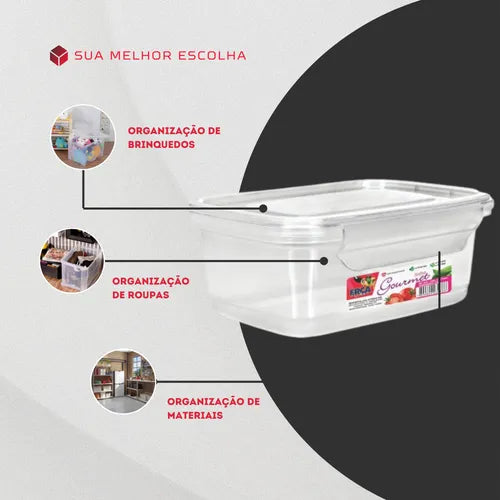 Kit Com 10 Caixa Retângular Com Trava Transparente 750 Ml