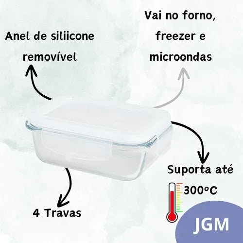 Kit 4 Potes Hermético Vidro 370ml E 640ml Marmita Com Trava