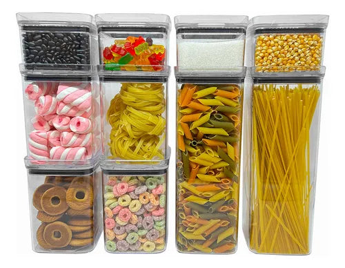 Kit 10 Potes Herméticos Acrílico Quadrado Empilháveis Kit Utilidades