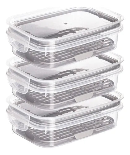 Kit 3 Potes Porta Frios Queijo Presunto Hermético Empilhavel
