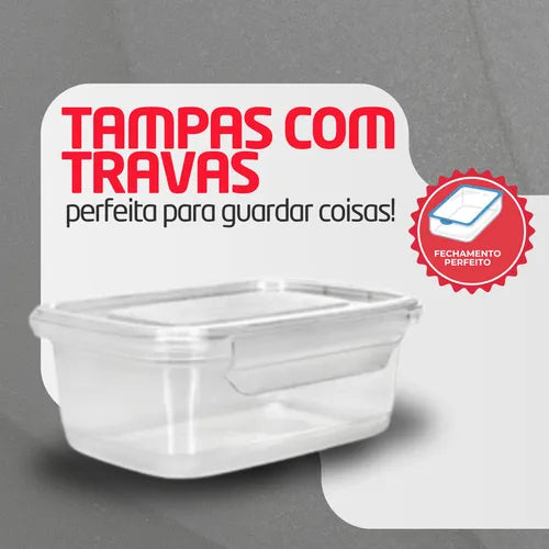 Kit Com 10 Caixa Retângular Com Trava Transparente 750 Ml