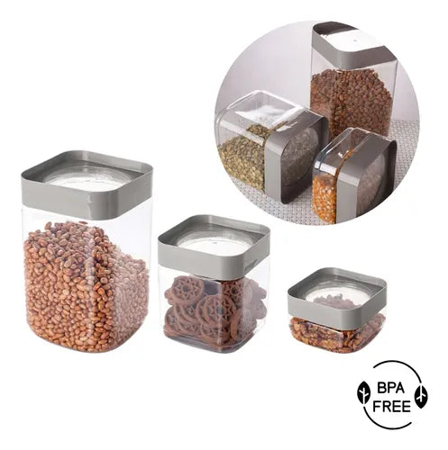 Kit 3 Potes Empilháveis P/ Armazenamento Porta Alimentos
