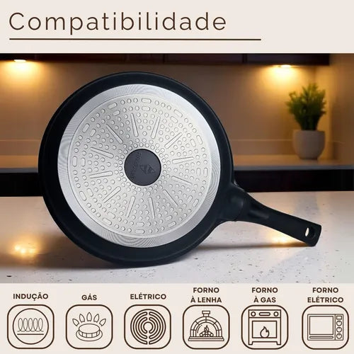 Frigideira Antiaderente Cerâmica 28cm Com Tampa Compatível Com Fogão A Gás E Indução Aristus - Preto-vermelho